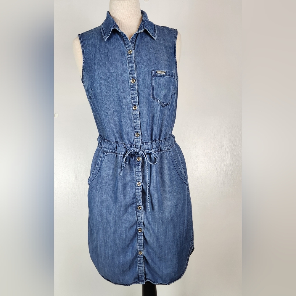 Tommy Hilfiger Dress Womens Sz 6 Denim Chambray Sleeveless adjustable tie waist